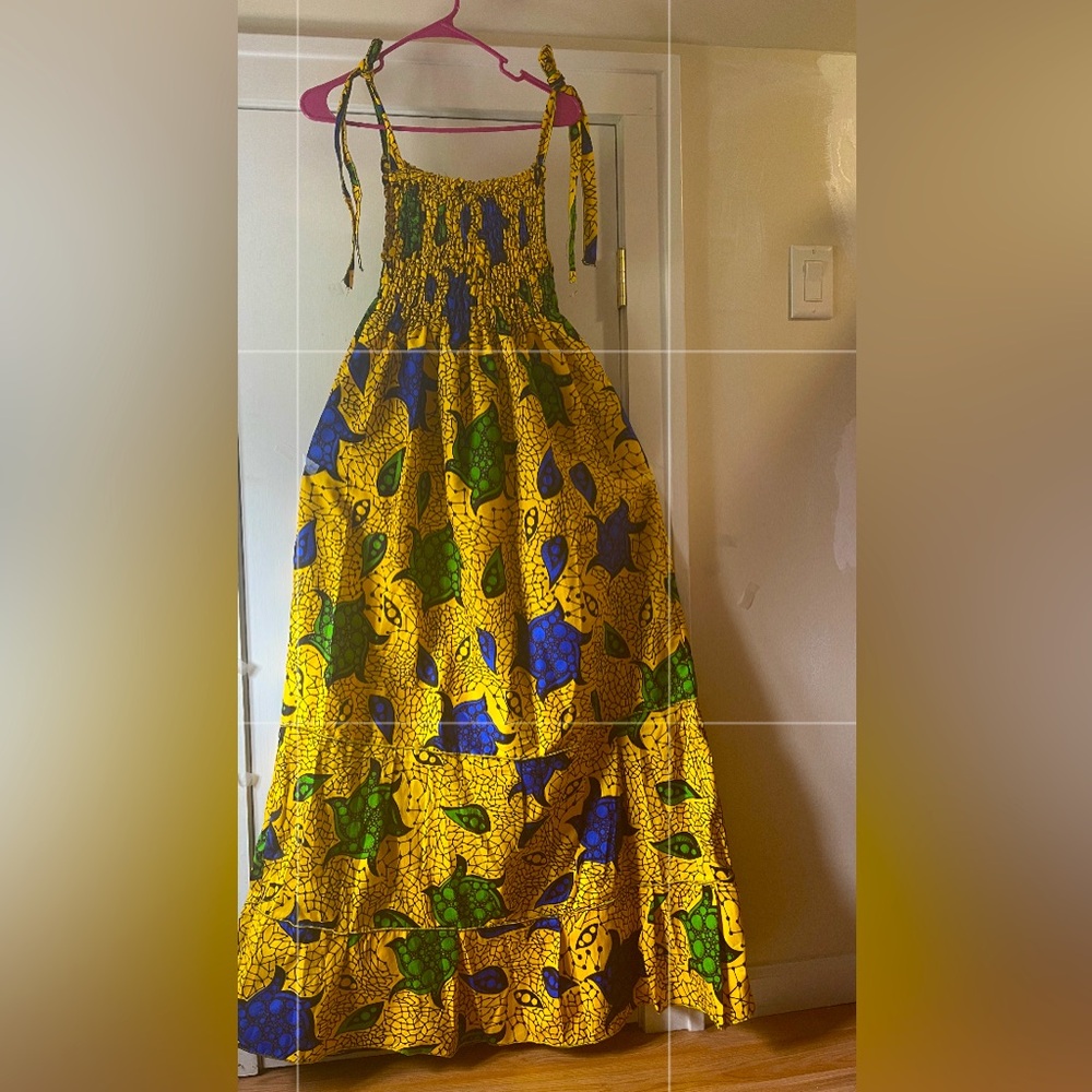 Ankara Women Strip And Elastic Dress With Pockets